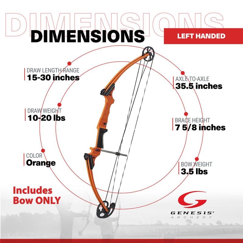 Genesis Original Archery Compound Bow, Left Handed, Orange (Open Box)