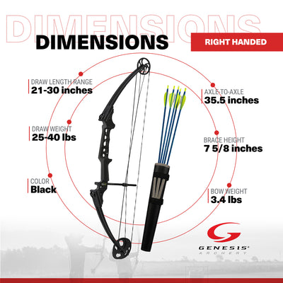 Genesis Gen-X Compound Bow for Archery & Hunting, Right Hand, Black (Open Box)