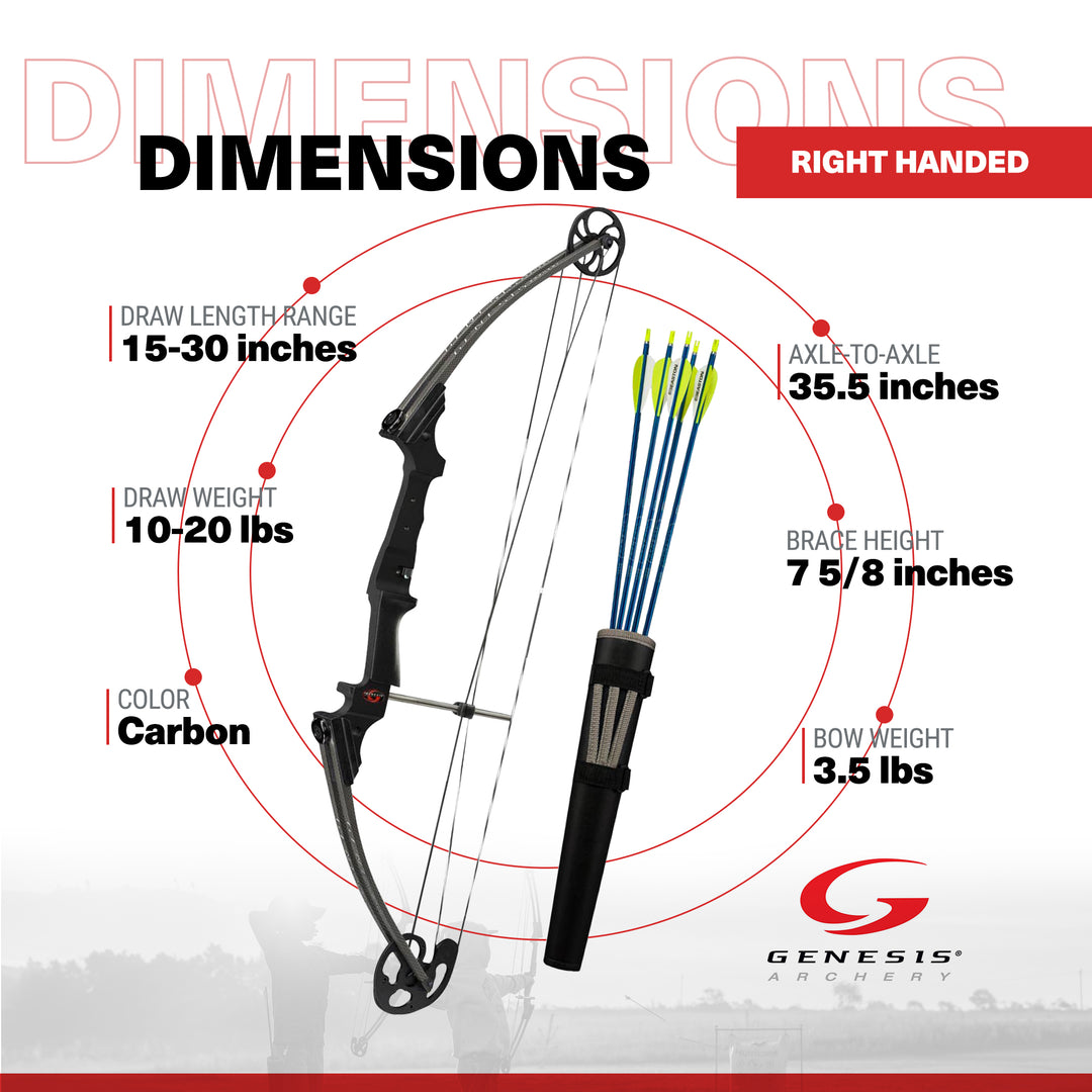 Genesis Original Archery Compound Bow w/ Adjustable Sizing, Right Handed, Carbon - VMInnovations