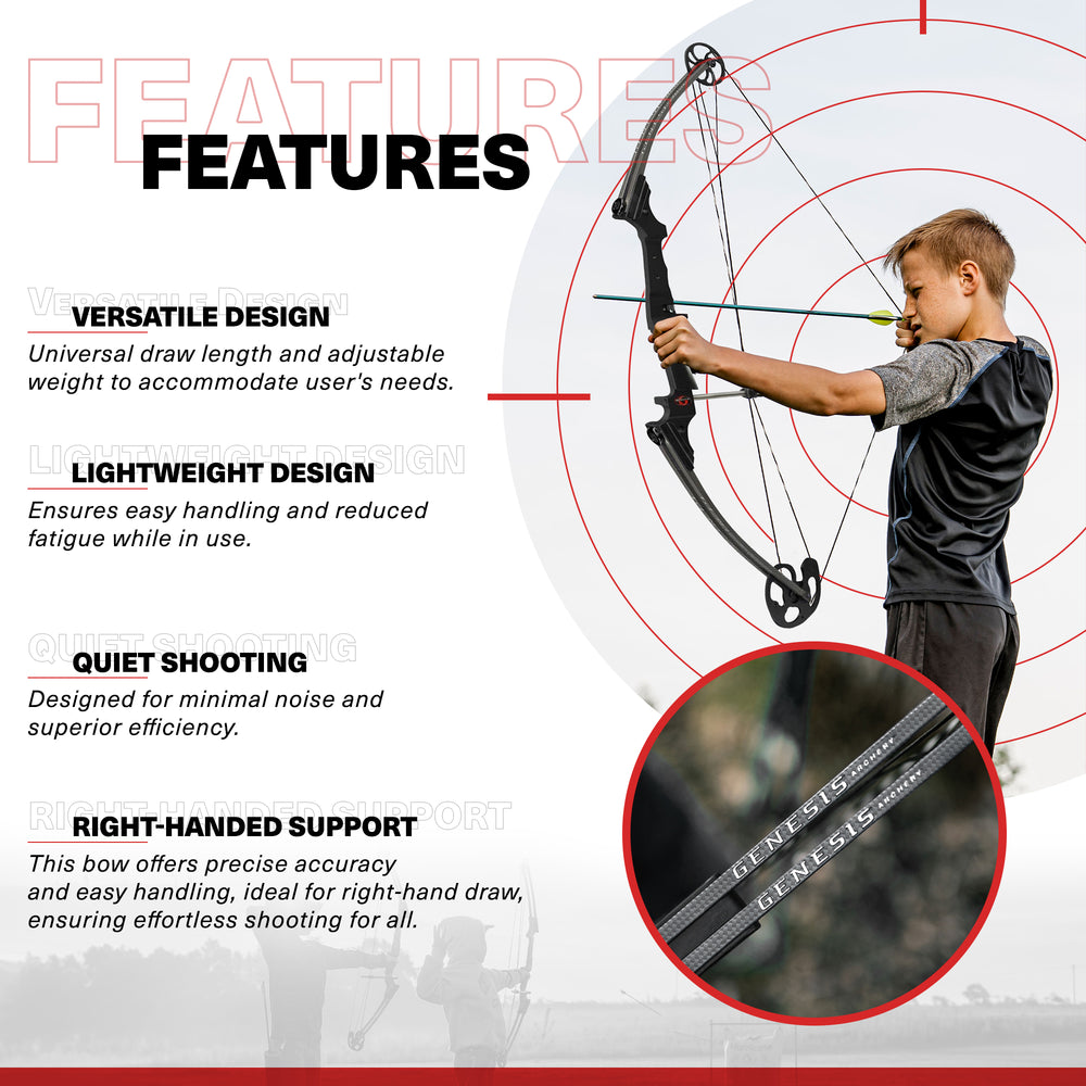 Genesis Original Archery Compound Bow w/ Adjustable Sizing, Right Handed, Carbon - VMInnovations