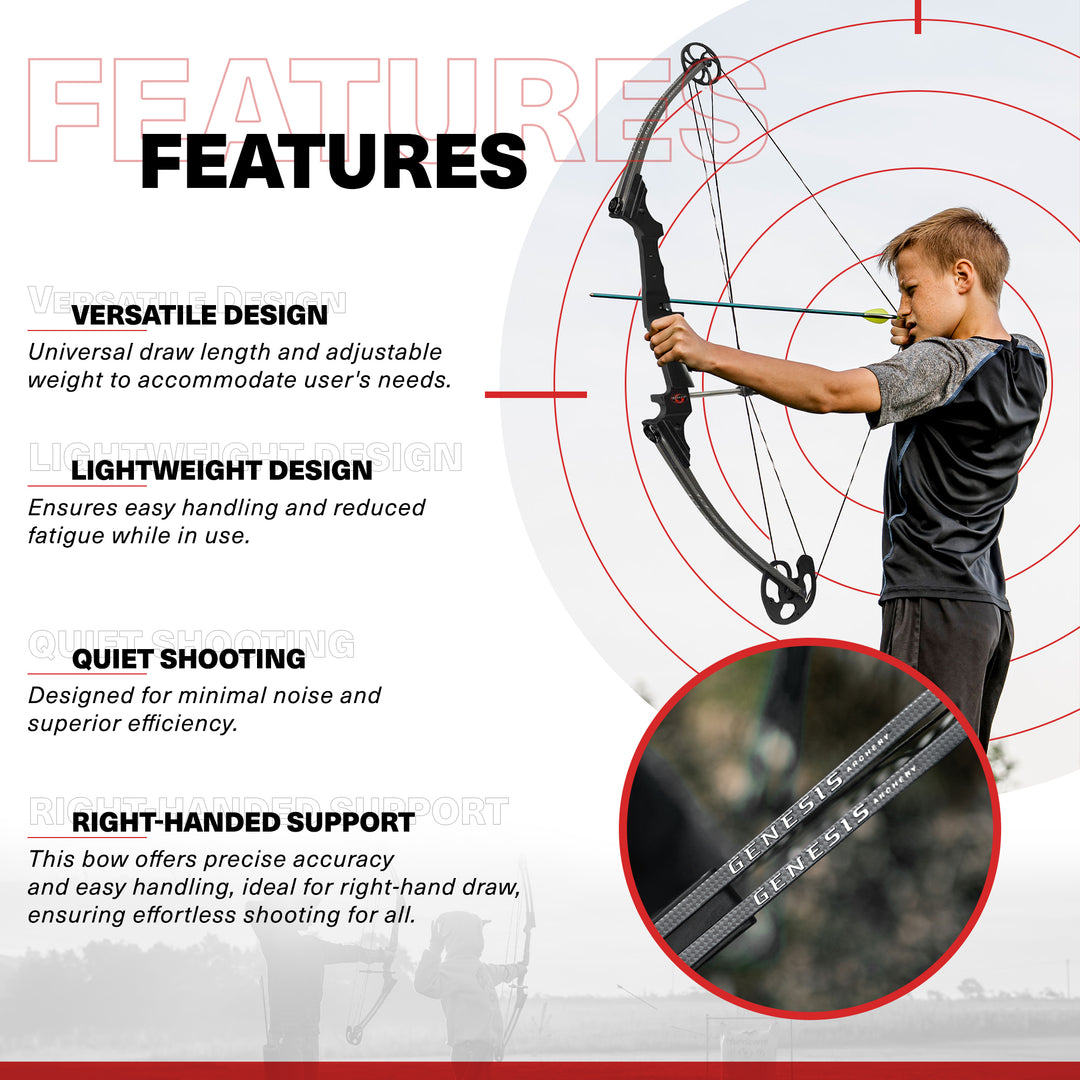 Genesis Original Archery Compound Bow w/ Adjustable Sizing, Right Handed, Carbon - VMInnovations
