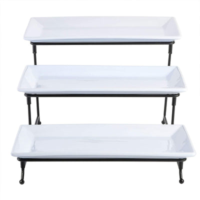 Gibson Elite Gracious Dining 3 Tier Rectangular Serving Platter Stand Set, Black - VMInnovations
