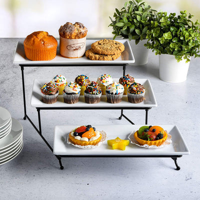 Gibson Elite Gracious Dining 3 Tier Rectangular Serving Platter Stand Set, Black - VMInnovations