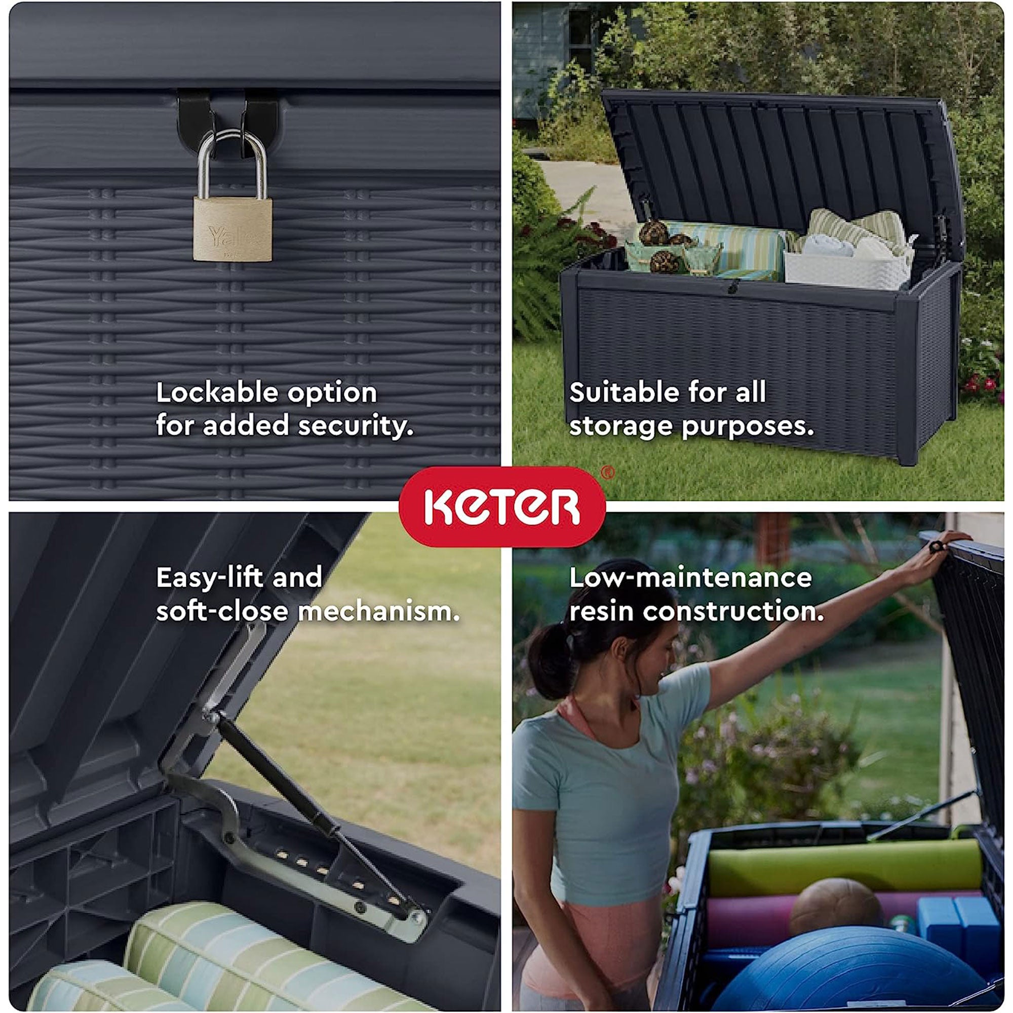 Keter Borneo Rattan/Wicker Resin Patio Deck Storage Bin, 110gal, Grey (Damaged)