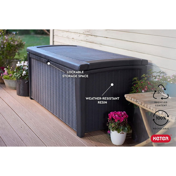 Keter Borneo Outdoor Storage Bin for Patio Furniture, 110 Gal, Grey (Open Box)