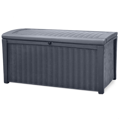 Keter Borneo Rattan/Wicker Style Resin Patio Deck Box Storage Bin, 110gal, Grey (Refurbished)