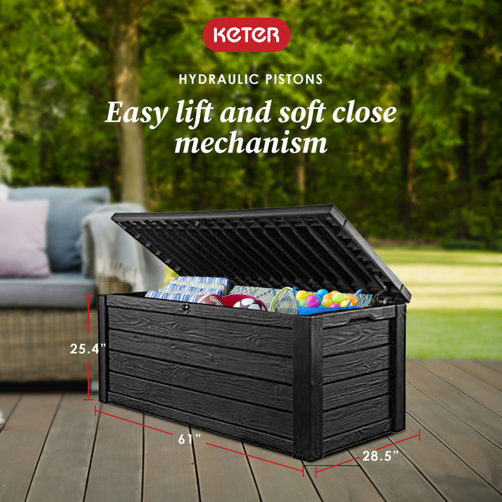 Keter Westwood 150 Gallon Outdoor Furniture Storage Deck Box Dark Gray(Open Box)