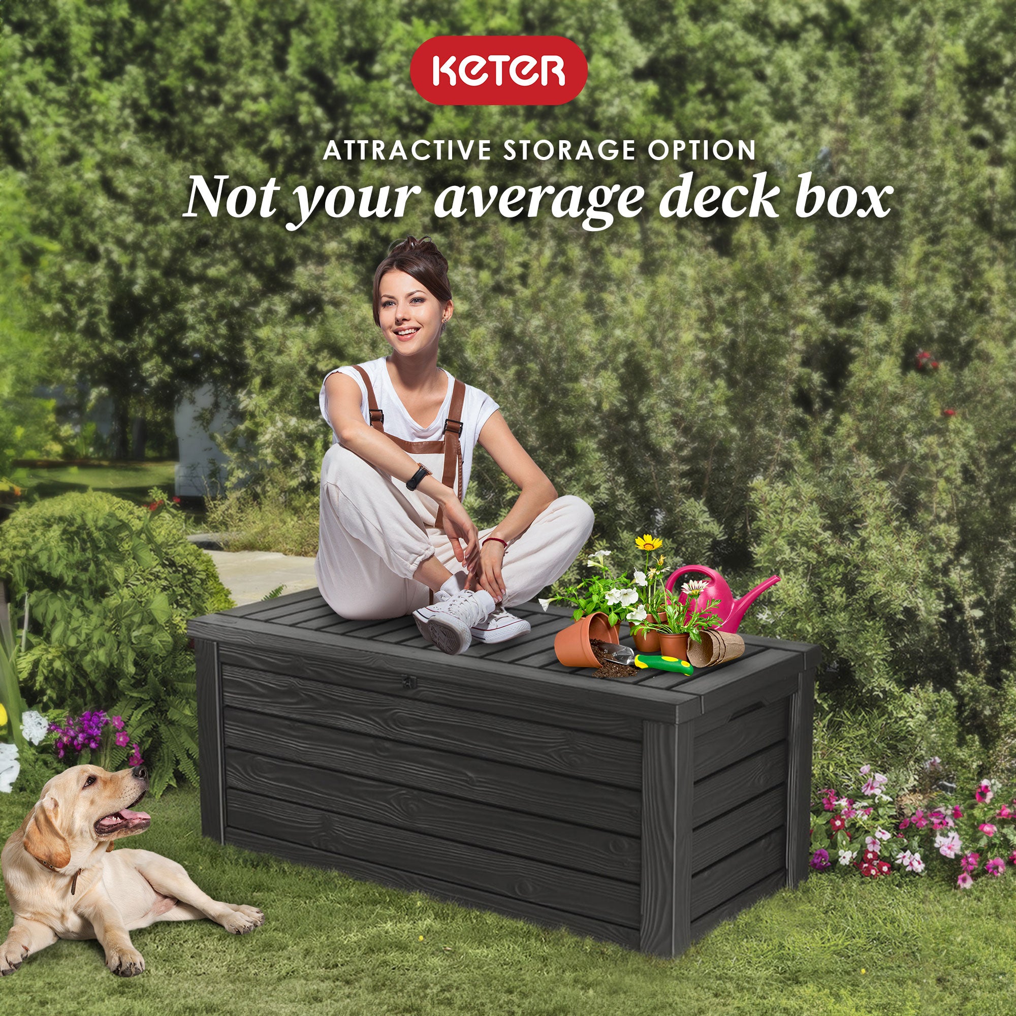 Keter Westwood 150 Gallon Plastic Outdoor Furniture Storage Deck Box, Dark Gray - VMInnovations