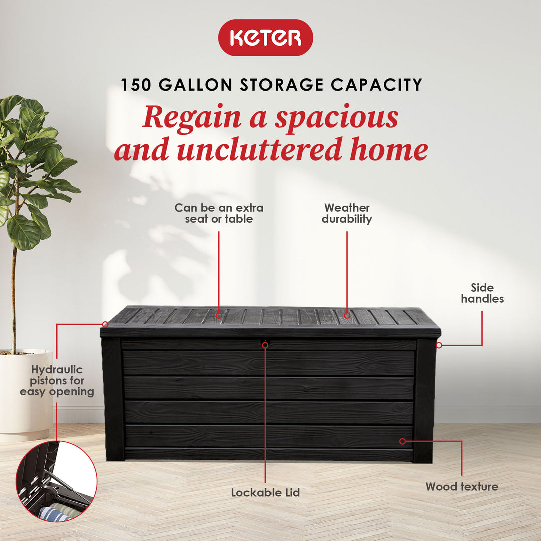 Keter Westwood 150 Gallon Outdoor Furniture Storage Deck Box, Dark Gray (Used) - VMInnovations