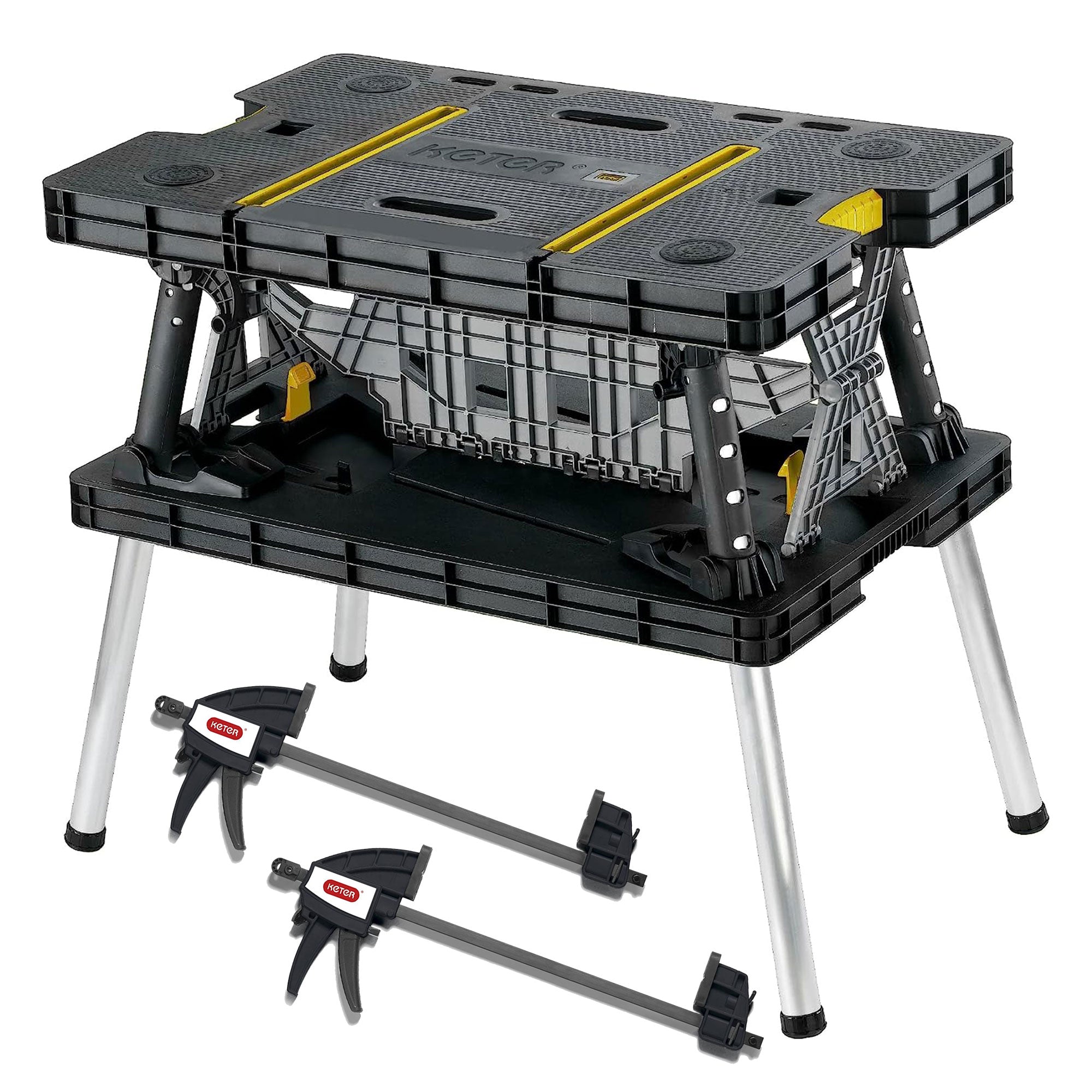 Keter Folding Table Tool Storage Stand Workbench Sawhorse w/12" Clamps(Open Box)