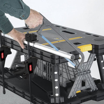 Keter Folding Table Tool Storage Stand Workbench Sawhorse w/12" Clamps(Open Box)