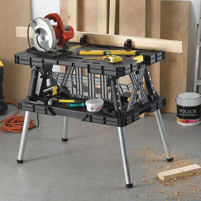 Keter Portable Folding Table Tool Storage Stand Workbench w/ Clamps (Open Box)