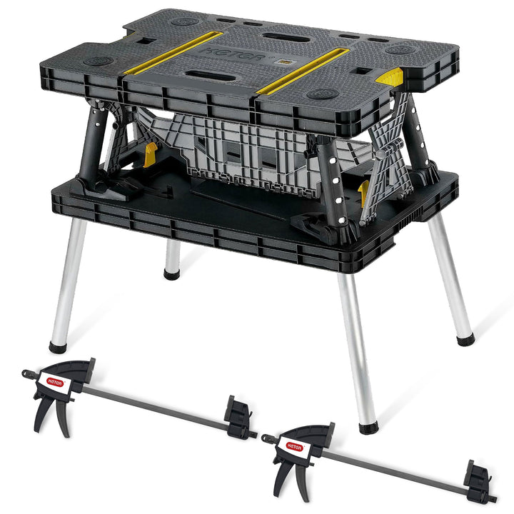 Keter Folding Table Tool Storage Stand Workbench Sawhorse w/12" Clamps(Open Box)