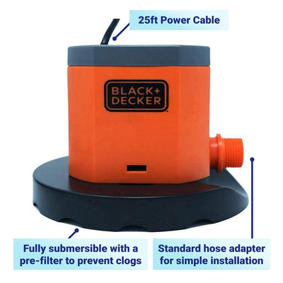 Black+Decker 800 GPH Submersible Manual Winter Pool Cover Pump (Open Box)