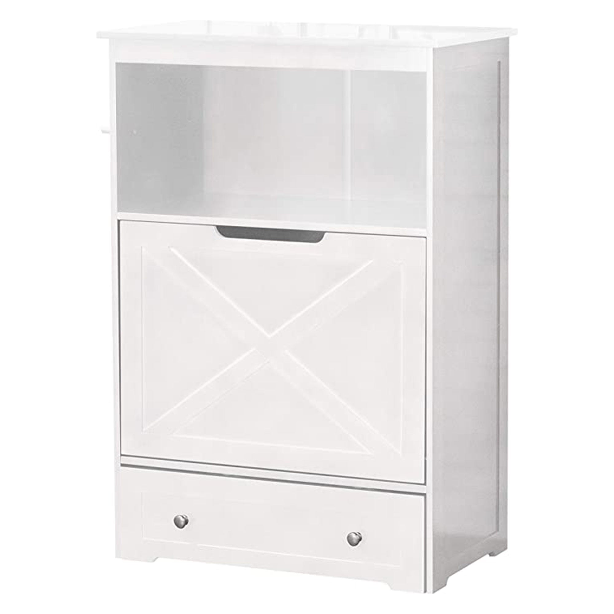 Zoovilla Pet Feeder Large Storage Bin with Hidden Elevated Dog Bowl Stand, White + zoovilla Kitty Litter Loo Indoor Hidden Litter Box Furniture Enclosure, Black