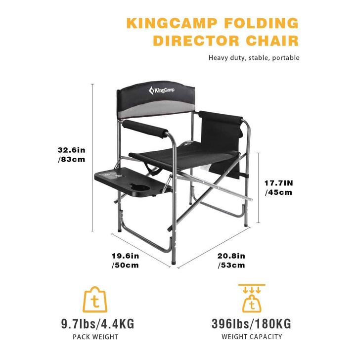 KingCamp Camping Folding Chair w/ Side Table and Storage Pocket, Grey (Open Box) - VMInnovations