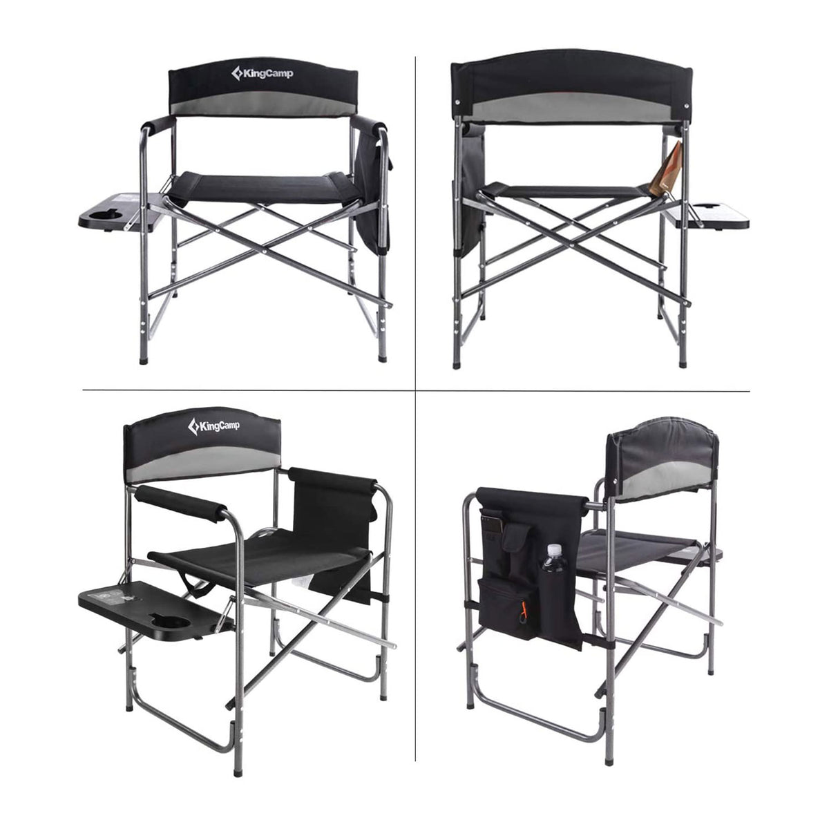 KingCamp Camping Folding Chair w/ Side Table and Storage Pocket, Grey (Open Box) - VMInnovations