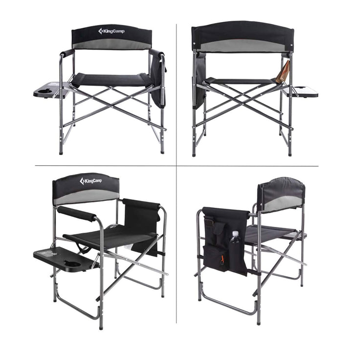 KingCamp Camping Folding Chair w/ Side Table and Storage Pocket, Grey (Open Box) - VMInnovations