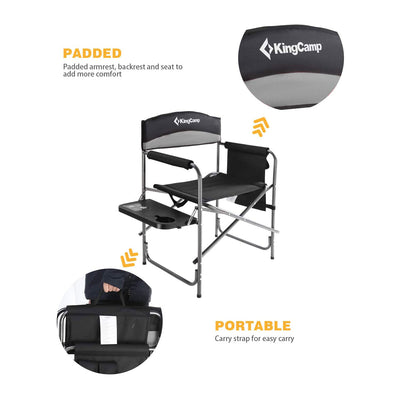 KingCamp Compact Camping Folding Chair with Side Table and Storage Pocket, Grey - VMInnovations