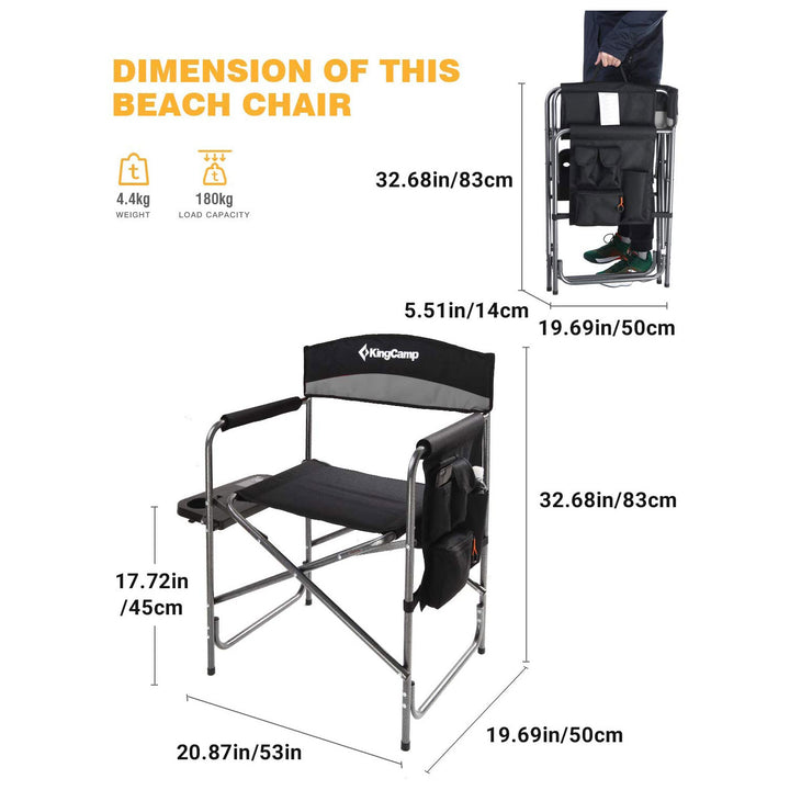 KingCamp Camping Folding Chair w/ Side Table and Storage Pocket, Grey (Open Box) - VMInnovations