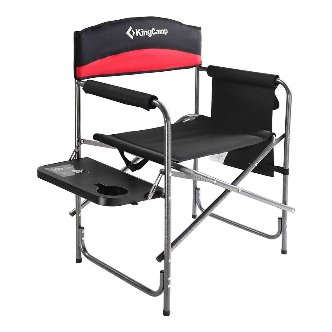 KingCamp Camping Folding Chair with Side Table and Storage Pocket, Red(Open Box)