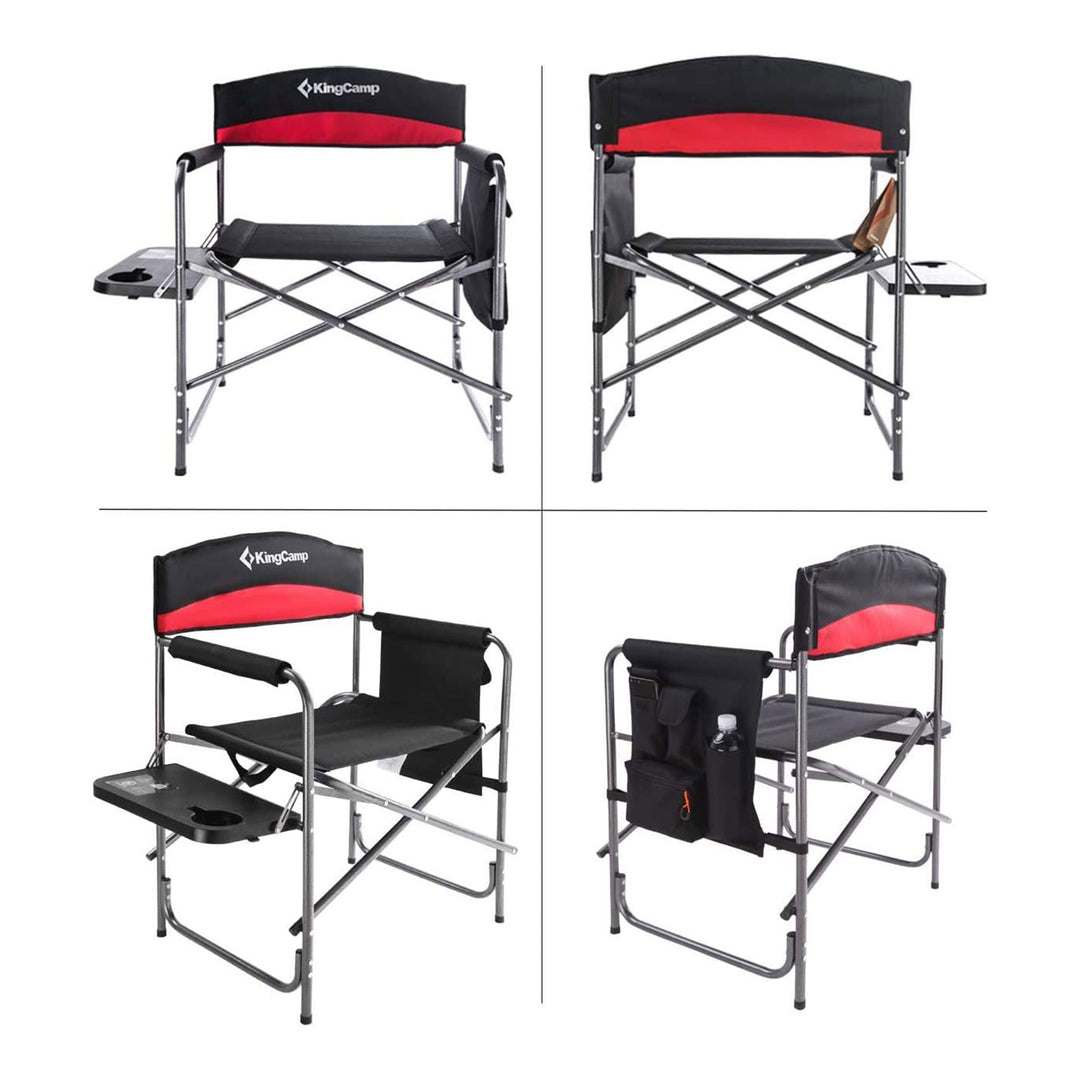 KingCamp Camping Folding Chair with Side Table and Storage Pocket, Red(Open Box)