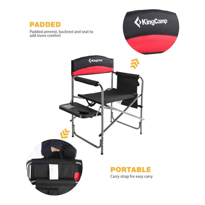 KingCamp Camping Folding Chair with Side Table and Storage Pocket, Red(Open Box)