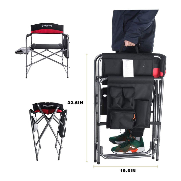 KingCamp Camping Folding Chair with Side Table and Storage Pocket, Red(Open Box)