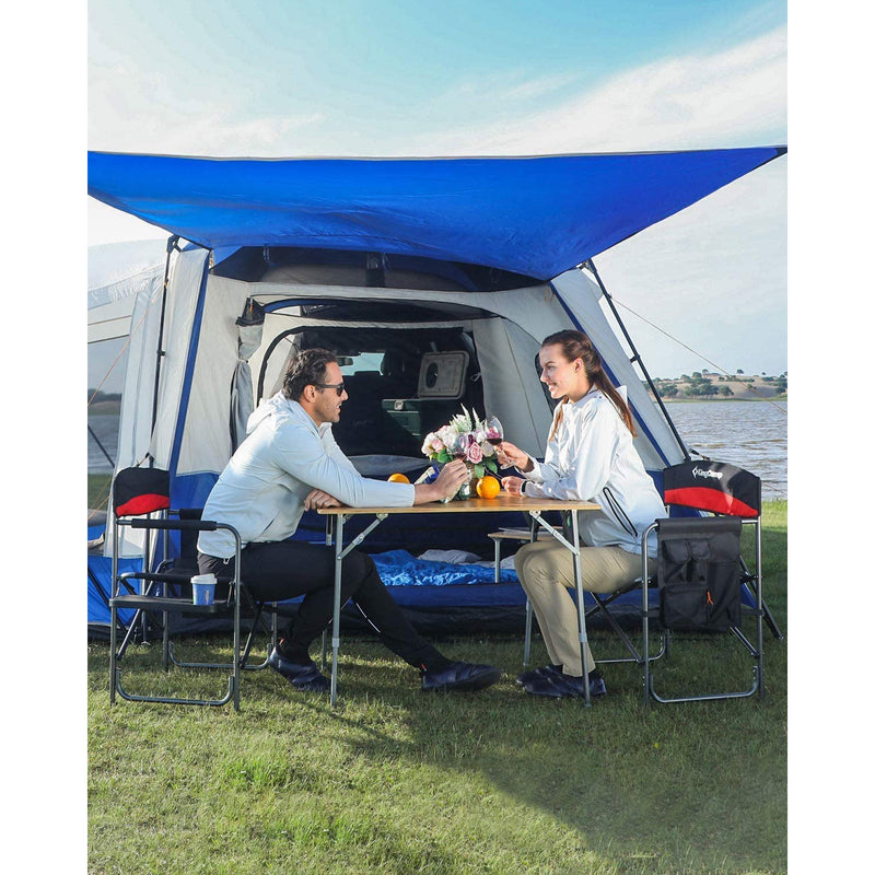 Compact Camping Folding Chair with Side Table and Storage Pocket, Red (Used)