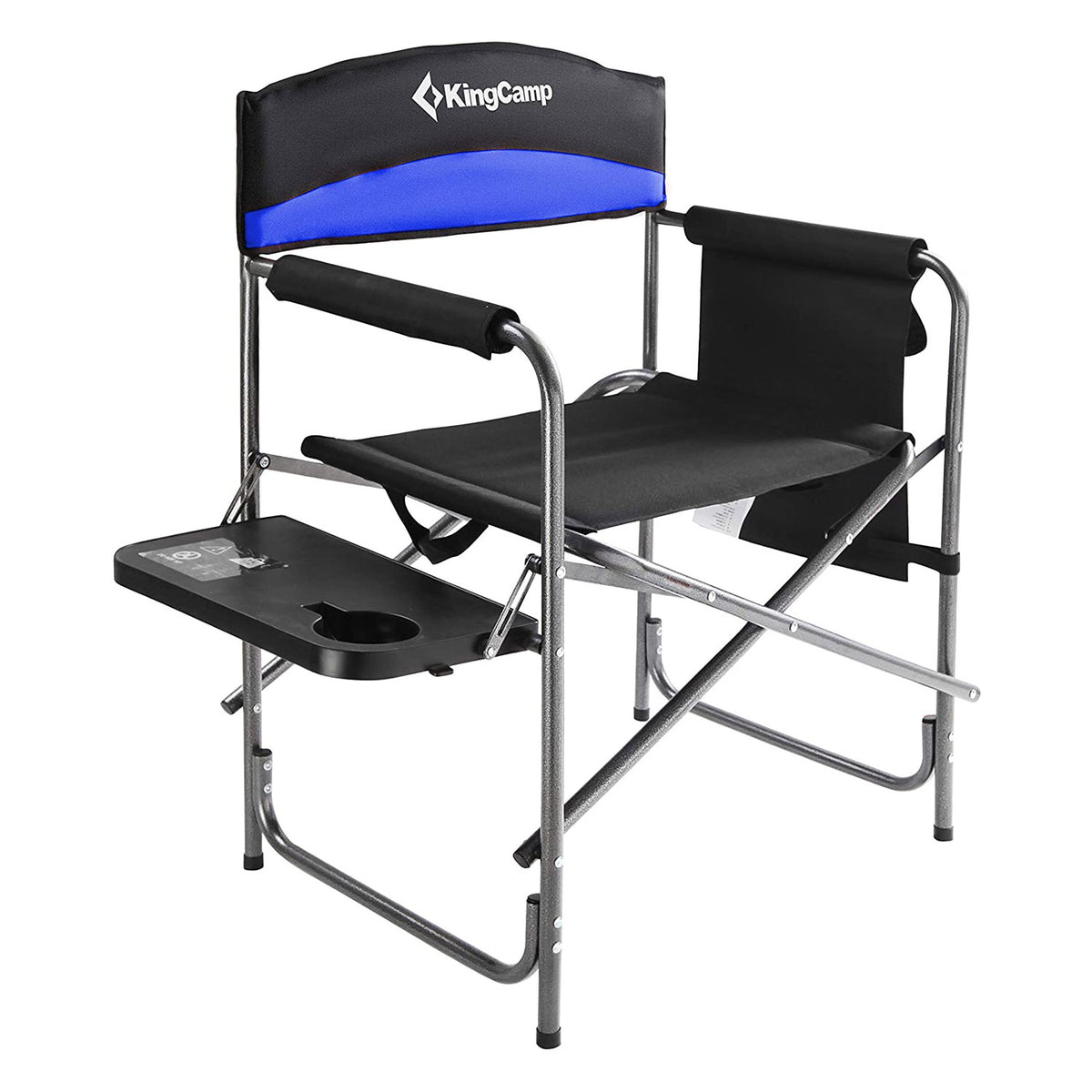 Compact Camping Folding Chair w/ Side Table & Storage Pocket, Blue (Open Box) - VMInnovations