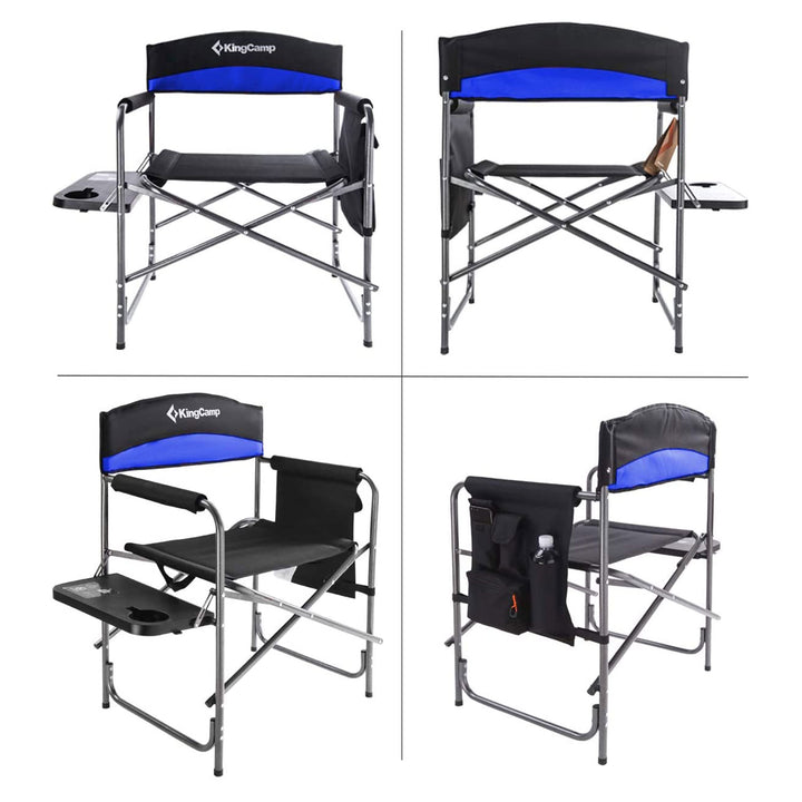 KingCamp Compact Camping Folding Chair w/Side Table & Storage Pocket,Blue (Used)