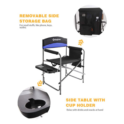 Compact Camping Folding Chair w/ Side Table & Storage Pocket, Blue (Open Box) - VMInnovations