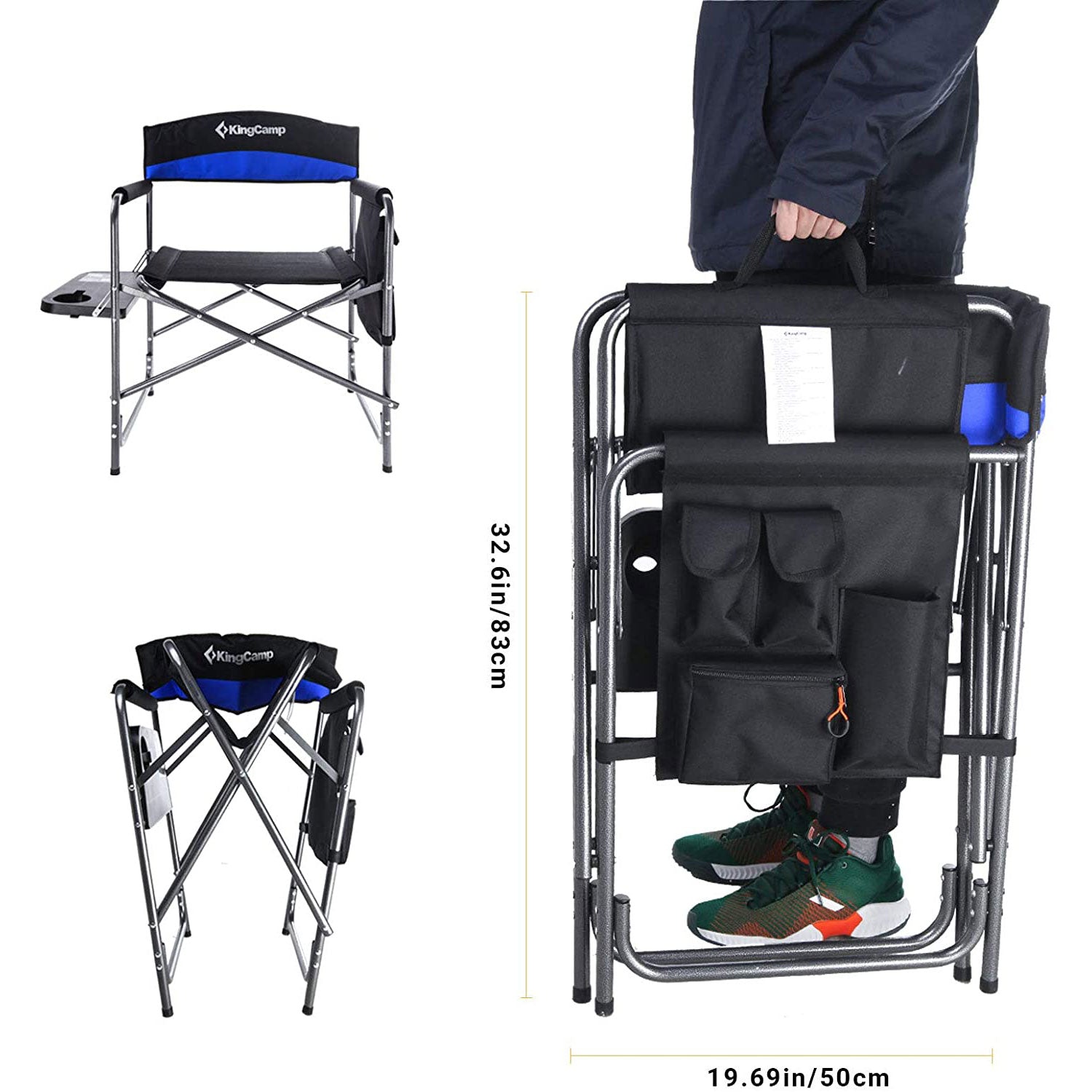 KingCamp Compact Camping Folding Chair w/Side Table & Storage Pocket,Blue (Used) - VMInnovations