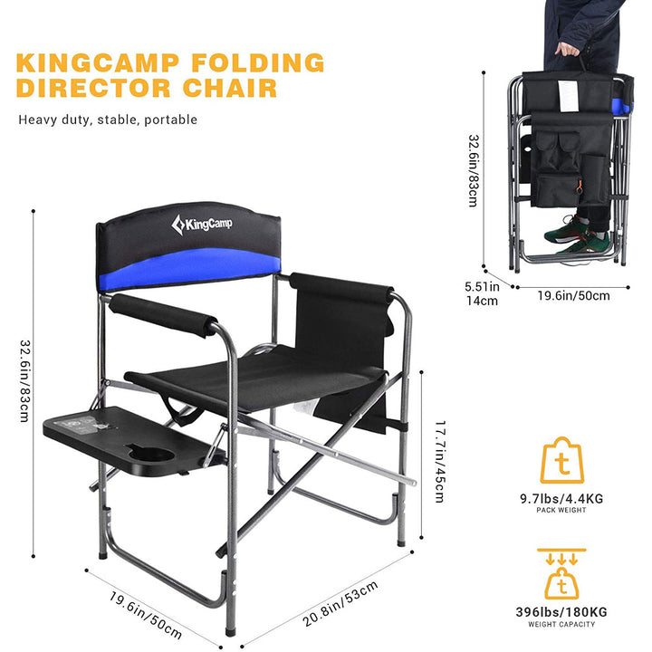 KingCamp Compact Camping Folding Chair w/Side Table & Storage Pocket,Blue (Used)