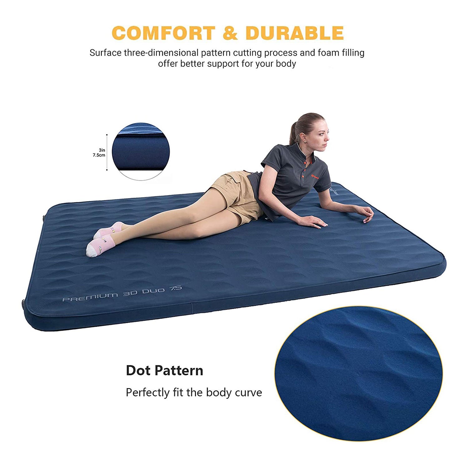 KingCamp Double Self Inflating Sleeping Mat Pad Foam Mattress, Blue (Used) - VMInnovations