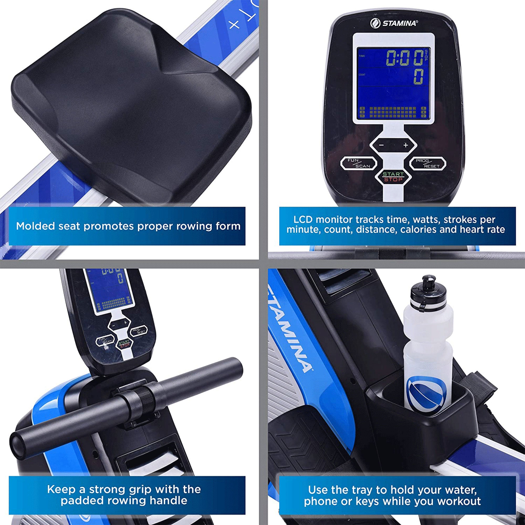 Stamina Cardio DT Plus Air Rowing Workout Machine w/ LCD Display Blue (Open Box) - VMInnovations