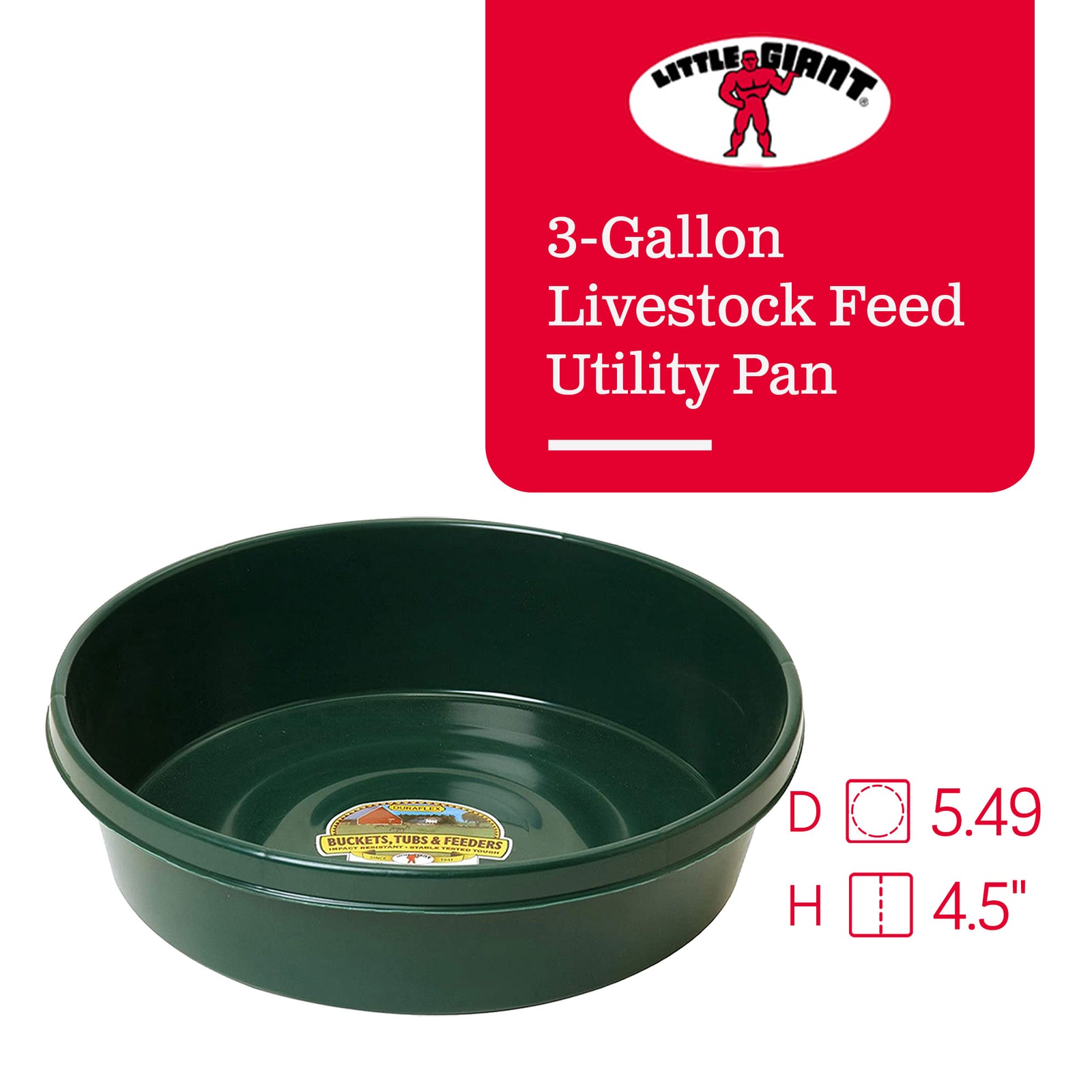 Little Giant 3 Gal Durable Flat Farm Livestock Feed Utility Pan, Green (2 Pack) - VMInnovations