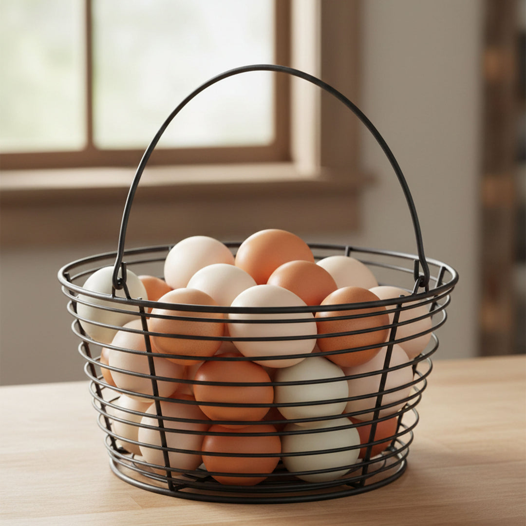 Little Giant Large Metal Wire Egg Basket for Collecting Chicken Eggs, Black