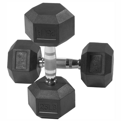 BalanceFrom Rubber Encased Hexagonal Cast Dumbbells Freeweight Set, 25Lb Pair