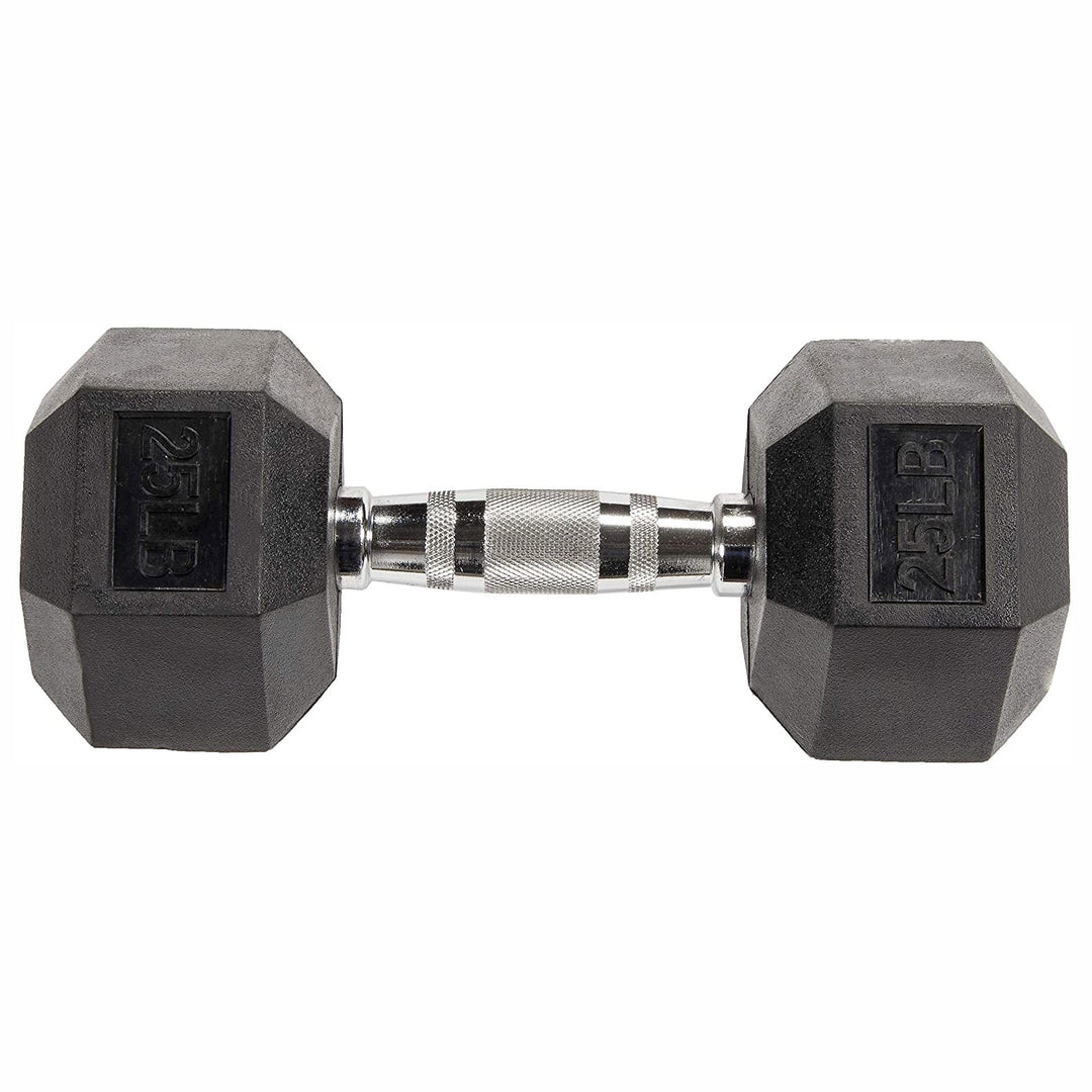 BalanceFrom Rubber Encased Hexagonal Cast Dumbbells Set, 25Lb Pair (Used)