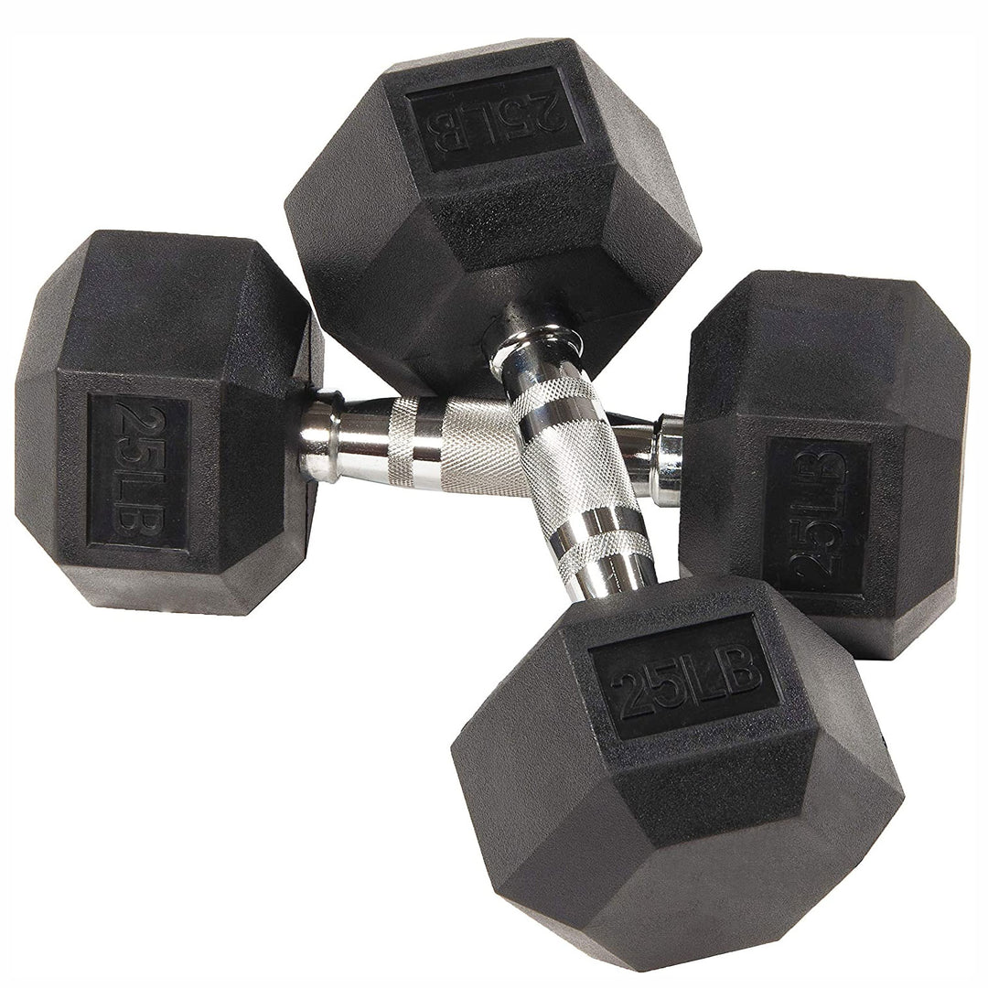 BalanceFrom Rubber Encased Hexagonal Cast Dumbbell Set, 25Lb Pair (Open Box)