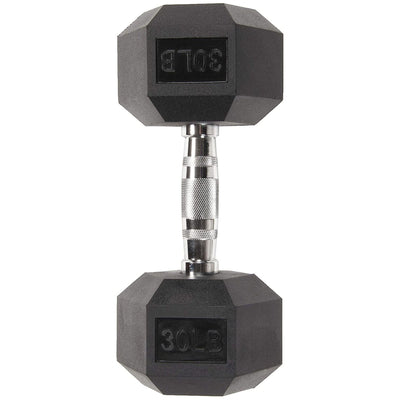 BalanceFrom Rubber Encased Hexagonal Cast Dumbbell Freeweight Single, 30 Pound