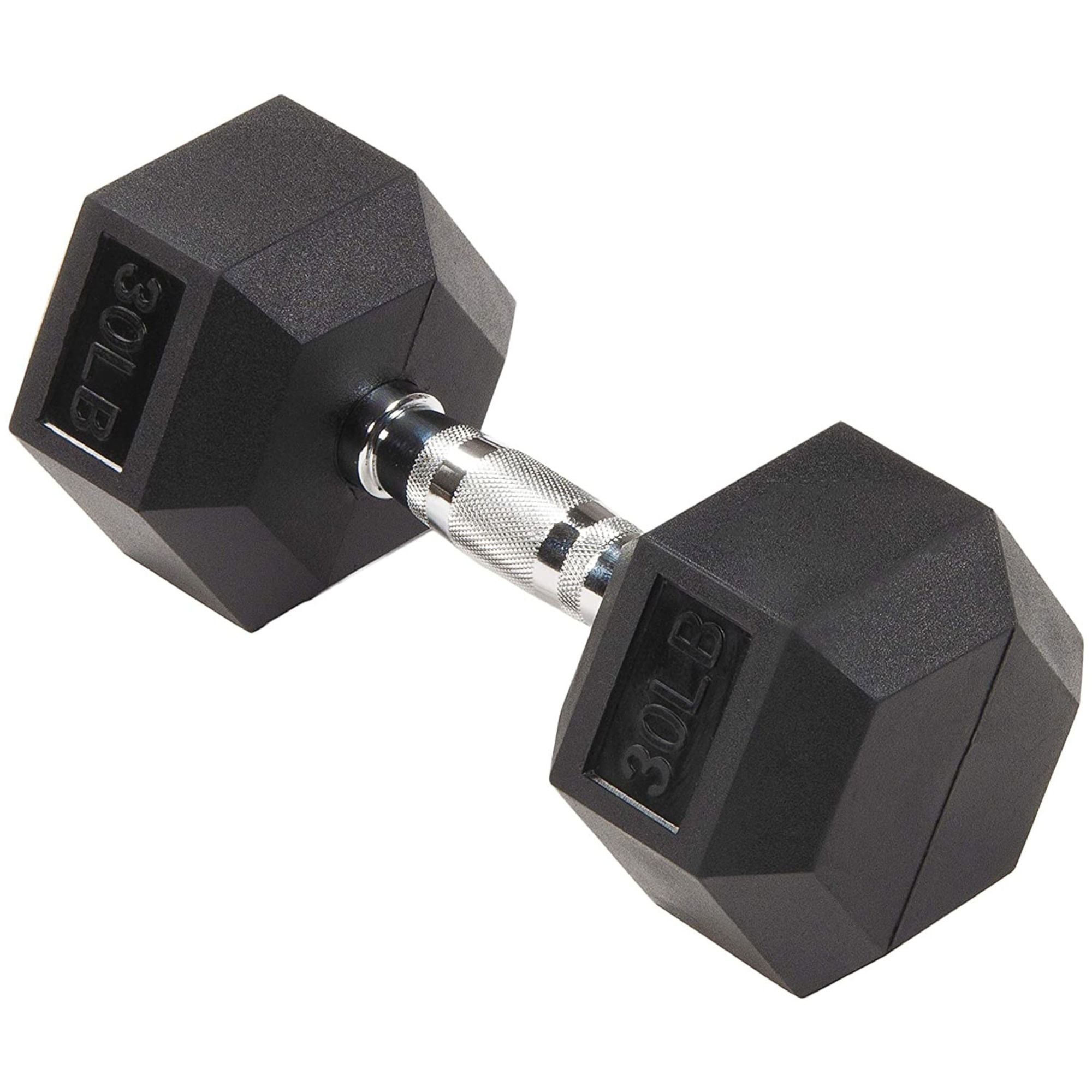 BalanceFrom Rubber Encased Hexagonal Cast Dumbbell Freeweight Single, 30 Pound