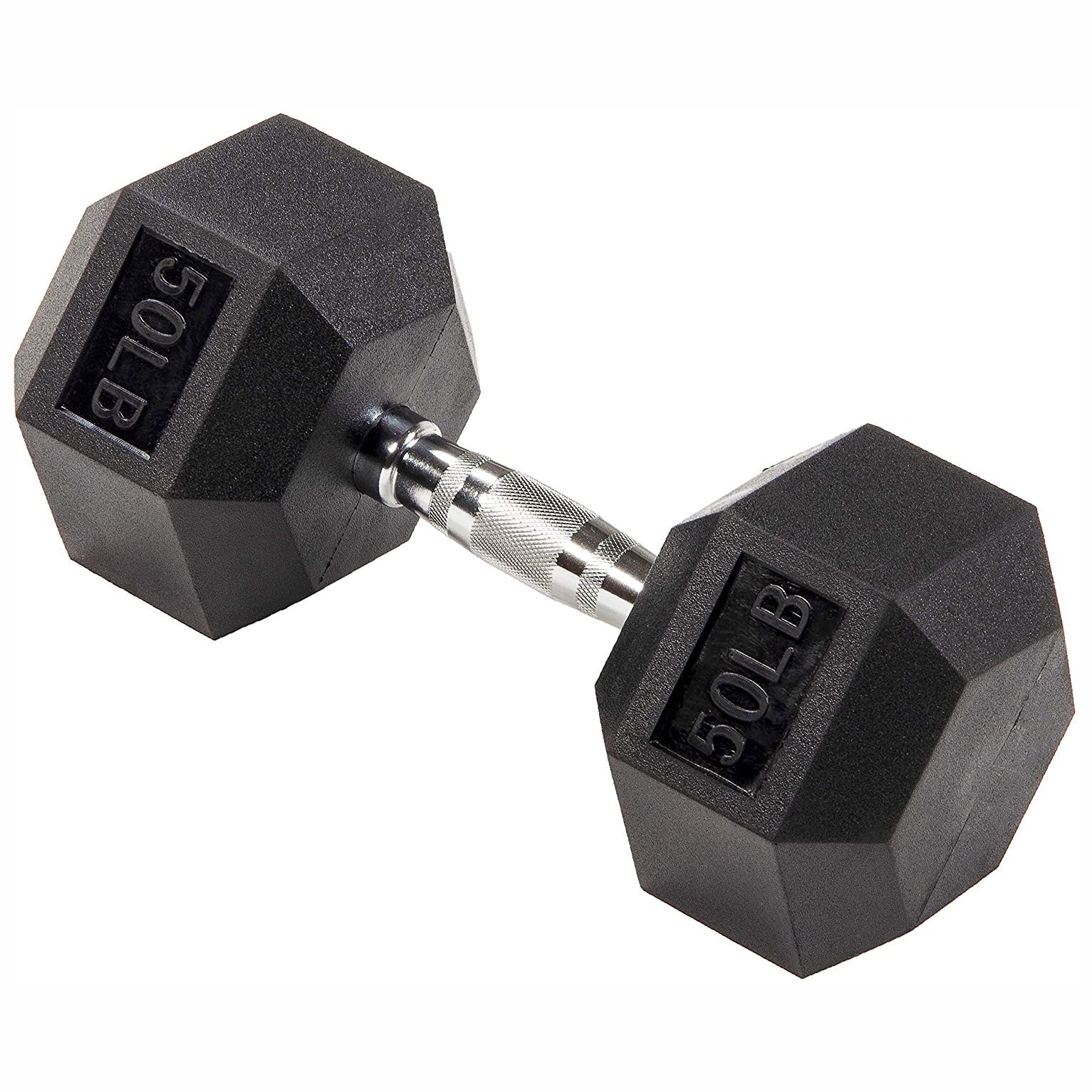 BalanceFrom Rubber Encased Hexagonal Cast Dumbbell Freeweight Single, 50 Pounds