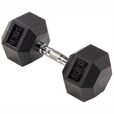 BalanceFrom Rubber Encased Hexagonal Cast Dumbbell Freeweight Single, 50 Pounds