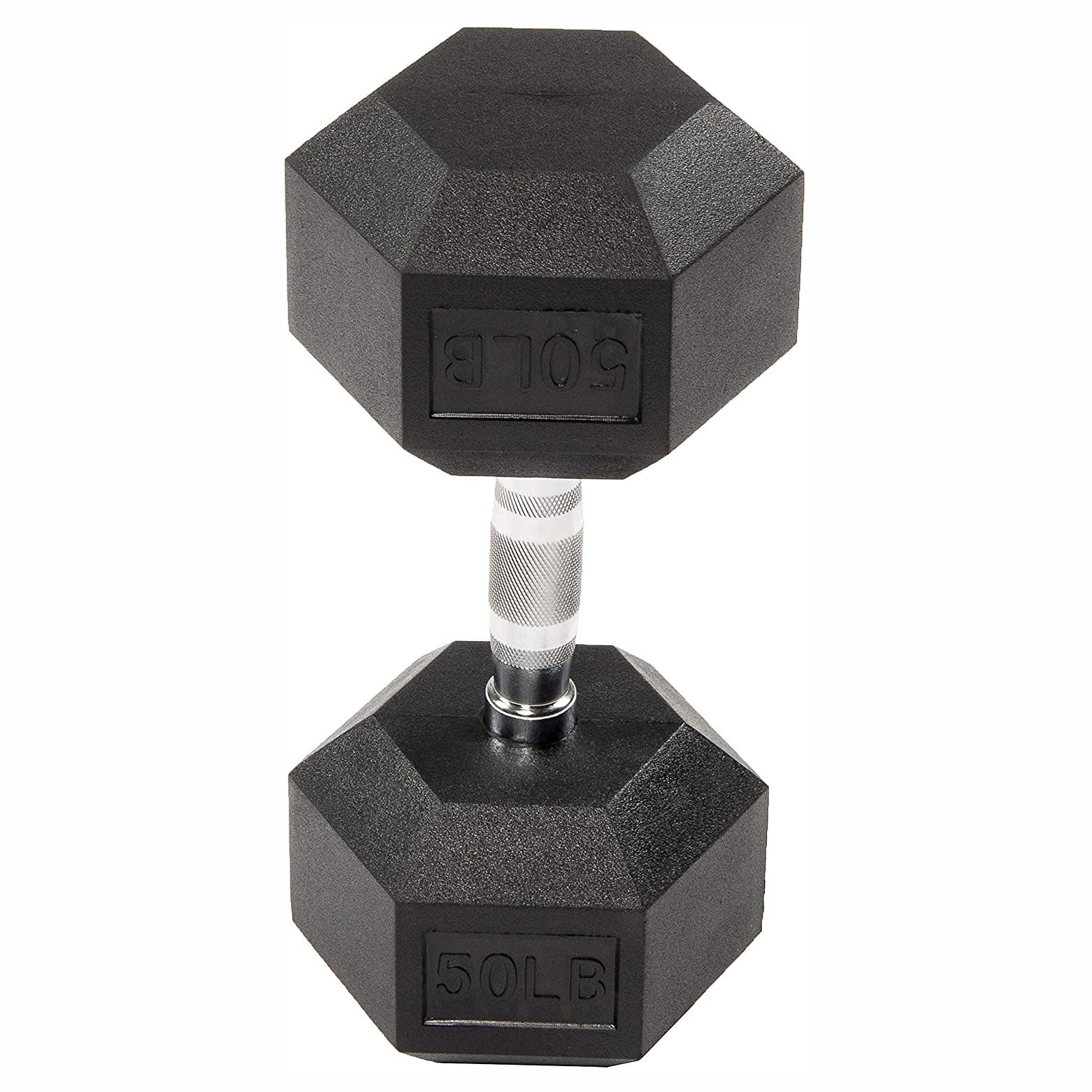 BalanceFrom Rubber Encased Hexagonal Cast Dumbbell Freeweight Single, 50 Pounds