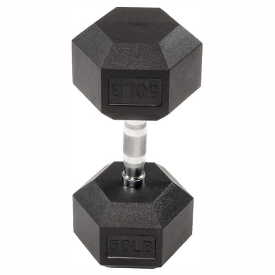BalanceFrom Rubber Encased Hexagonal Cast Dumbbell Freeweight Single, 50 Pounds