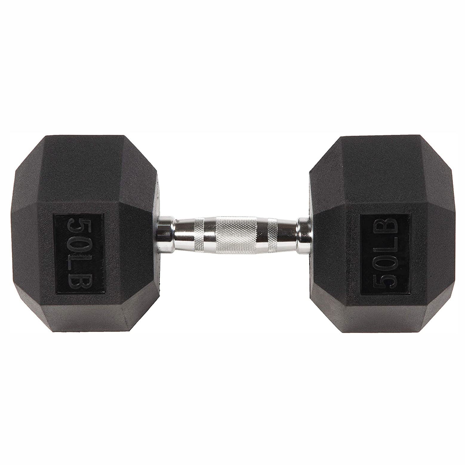 BalanceFrom Rubber Encased Hexagonal Cast Dumbbell Freeweight Single, 50 Pounds