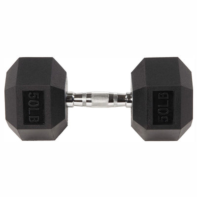 BalanceFrom Rubber Encased Hexagonal Cast Dumbbell Freeweight Single, 50 Pounds