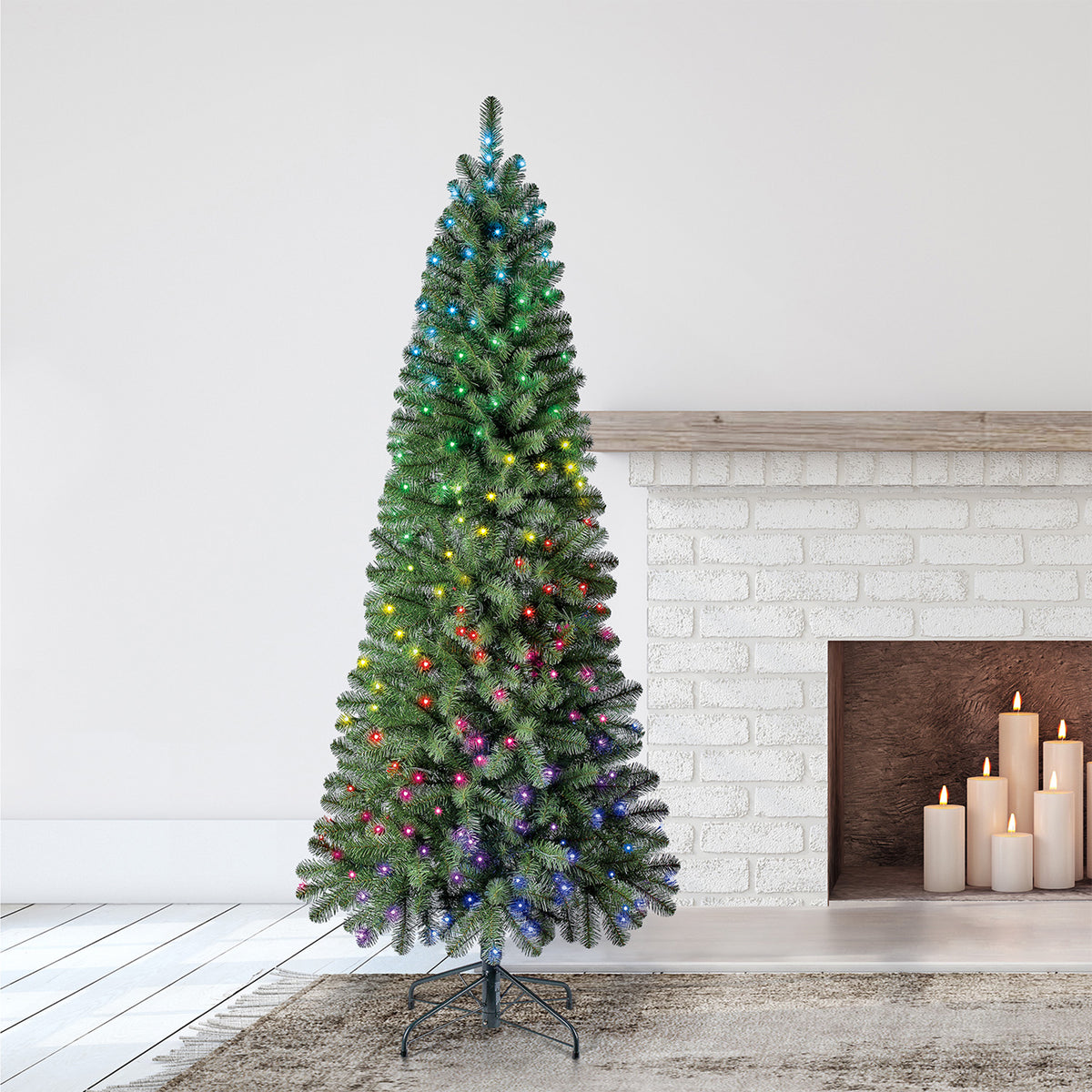 Home Heritage 7' Twinkly Pencil Pine Prelit Artificial Christmas Tree 210 Lights